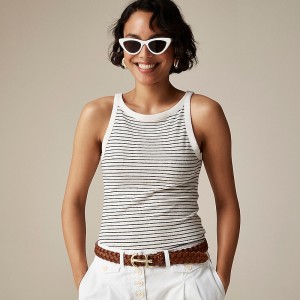 Alexa Stripe Ivory Even J.Crew High-neck tank top stretch linen blend | J.Crew Factory | AOKNV0153