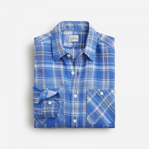 Bailie Runon Plaid Blue J.Crew Baird McNutt Irish linen two-pocket workshirt | J.Crew Factory | NAOYS6204