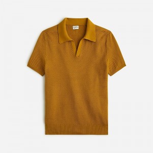 Baked Earth J.Crew Short-sleeve cotton mesh-stitch johnny-collar sweater-polo | J.Crew Factory | XQCYI5032