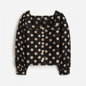 Black Dot J.Crew Squareneck button-up top in linen | J.Crew Factory | QHVFK7463