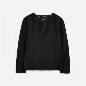 Black J.Crew Bungalow embroidered top in linen | J.Crew Factory | FIPQB1683