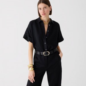 Black J.Crew Capitaine shirt in Baird McNutt Irish linen | J.Crew Factory | NMXJQ7345