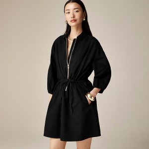 Black J.Crew Cinched zip-up dress in drapey cotton | J.Crew Factory | OMULJ1603