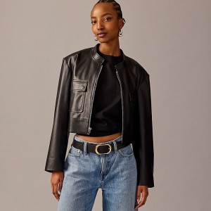 Black J.Crew Collection distressed leather jacket | J.Crew Factory | YPKJX8403