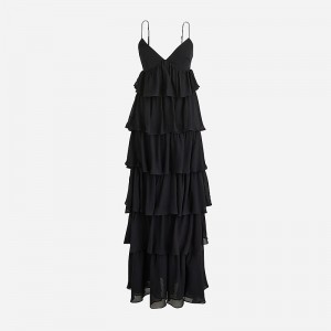 Black J.Crew Collection ruffle-tier dress in chiffon | J.Crew Factory | XNZYM4109