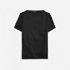 Black J.Crew Fine-rib fitted boatneck T-shirt | J.Crew Factory | PRVHY3201