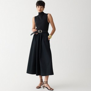 Black J.Crew Fitted knit mockneck dress with poplin skirt | J.Crew Factory | YWANM3281