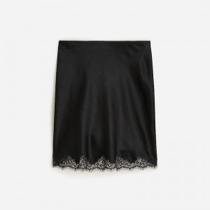 Black J.Crew Gwen lace-trim slip skirt in textured satin | J.Crew Factory | NFLQP8560