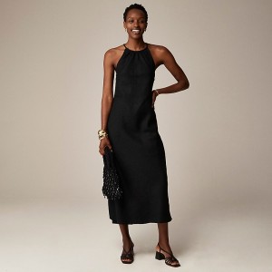 Black J.Crew High-neck midi dress in linen | J.Crew Factory | QHXNC8370