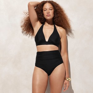 Black J.Crew Ruched high-rise full-coverage bikini bottom | J.Crew Factory | LVETP2160