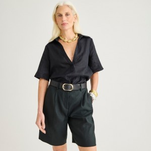 Black J.Crew Ruffle-trim button-up shirt in linen | J.Crew Factory | XBFNK8109