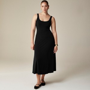 Black J.Crew Scoopneck A-line midi dress in matte jersey | J.Crew Factory | FPBQK9573