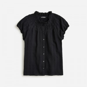 Black J.Crew Smocked-neck top in textured gauze | J.Crew Factory | ADUQE6794