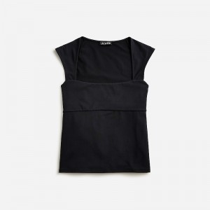 Black J.Crew Squareneck cap-sleeve top in stretch cotton blend | J.Crew Factory | SBXHA9831