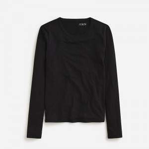 Black J.Crew Stretch linen-blend crewneck long-sleeve T-shirt | J.Crew Factory | PRXHB6132