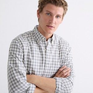 Bleecker Gingham Grey J.Crew Secret Wash organic cotton poplin shirt | J.Crew Factory | NFLJZ0867