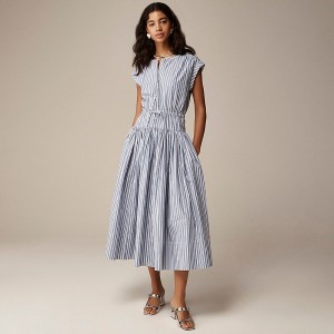 Blue J.Crew Drop-waist midi dress cotton poplin | J.Crew Factory | ZAIRV7528