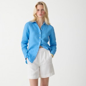 Blue J.Crew Wren slim shirt in Baird McNutt Irish linen | J.Crew Factory | PECON7256