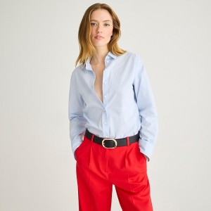 Blue J.Crew Wren slim shirt in striped stretch cotton poplin blend | J.Crew Factory | IQKOE7163