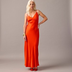 Bold Red J.Crew Collection full-length V-neck slip dress in luster crepe | J.Crew Factory | INGVE3206