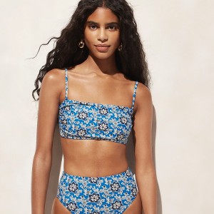 Bright Azurite Floral J.Crew Ruched bandeau bikini top | J.Crew Factory | ZAFNL3617