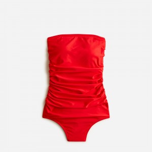 Bright Cerise J.Crew Ruched bandeau one-piece swimsuit | J.Crew Factory | RXWDM1864