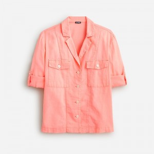 Brilliant Peony J.Crew Camp-collar shirt in featherweight linen blend | J.Crew Factory | XUBVF2578