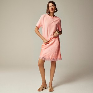 Brilliant Peony J.Crew Gwen lace-trim slip skirt in textured satin | J.Crew Factory | XQYHS7150