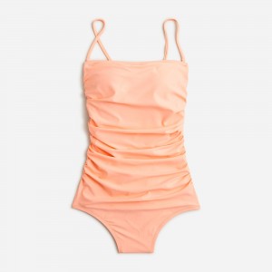 Brilliant Peony J.Crew Ruched bandeau one-piece swimsuit | J.Crew Factory | DPFVM1083