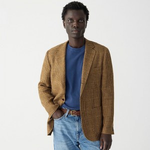 Brown Multi Houndstooth J.Crew Crosby Classic-fit blazer in linen-blend tweed | J.Crew Factory | TIXNL1640