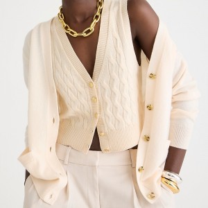 Buttercream J.Crew Cashmere cropped cable-knit sweater-vest | J.Crew Factory | IARUM6928