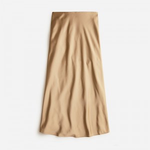 Camel J.Crew Gwyneth slip skirt in floral luster charmeuse | J.Crew Factory | LVWAU9532