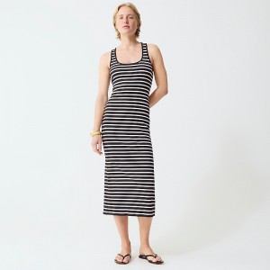 Cape Stripe Black Ivory J.Crew Cross-back midi dress vintage rib | J.Crew Factory | UQMYC5439