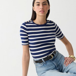 Carter Stripe Evening J.Crew Perfect-fit elbow-sleeve T-shirt with gold buttons | J.Crew Factory | YLUNM6582