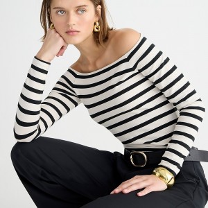 Carter Stripe J.Crew Off-the-shoulder long-sleeve shirt stretch cotton | J.Crew Factory | PGLZV0739