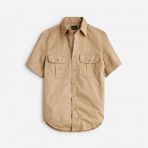 Classic Khaki J.Crew Relaxed short-sleeve midweight denim shirt | J.Crew Factory | ZDPNT1630