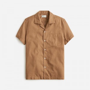 Dark Caramel J.Crew Relaxed short-sleeve textured cotton camp-collar shirt | J.Crew Factory | RNEBS2910