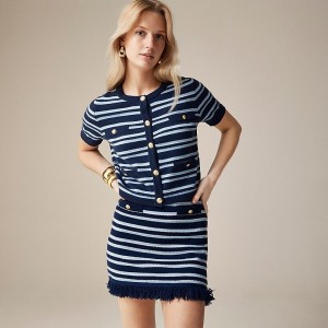 Dark Evening Serenity I J.Crew Cashmere short-sleeve cardigan sweater in stripe | J.Crew Factory | EQVSL7018