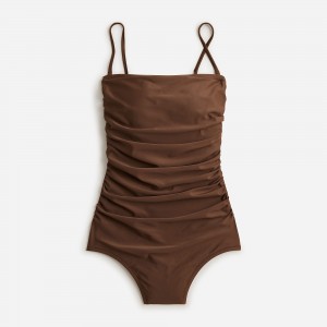 Dark Fudge J.Crew Ruched bandeau one-piece swimsuit | J.Crew Factory | RPCKJ3978