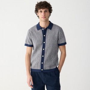 Darkest Indigo Mauve Pi J.Crew Short-sleeve heritage cotton sweater-polo in windowpane jacquard | J.Crew Factory | PXEKS4680