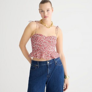 Elizas Red J.Crew Cropped bustier peplum top in Liberty® Eliza's Red fabric | J.Crew Factory | WEQHD1567