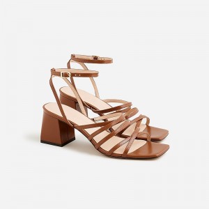 English Saddle J.Crew Layne strappy-sandal heels in metallic leather | J.Crew Factory | KFDMX1072