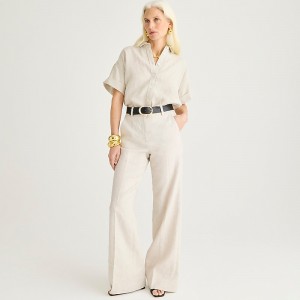 Flax Ivory J.Crew Carolina flare pant in stretch linen blend | J.Crew Factory | DAGNI3942