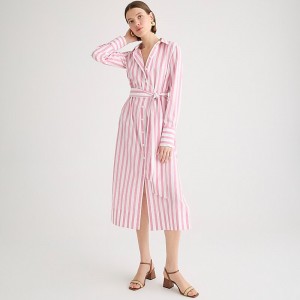 Fresh Rose J.Crew Long-sleeve button-up shirtdress in striped cotton poplin | J.Crew Factory | GWRZB1425