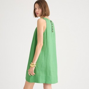 Green J.Crew Maxine button-back dress in linen | J.Crew Factory | WCOXS1980