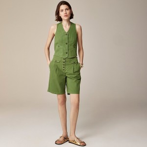 Green J.Crew Pleated button-front short in chino | J.Crew Factory | YBSIW0137