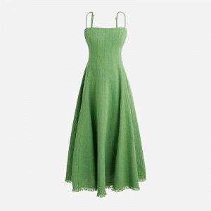 Green J.Crew Seamed flare midi dress in linen blend | J.Crew Factory | HJNBZ7302