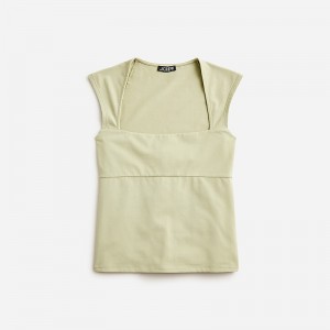 Green J.Crew Squareneck cap-sleeve top in stretch cotton blend | J.Crew Factory | JEYVW4873