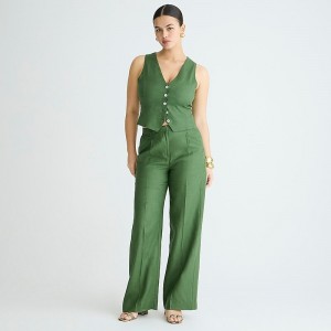 Green J.Crew Wide-leg essential pant in linen | J.Crew Factory | BDQCP1682