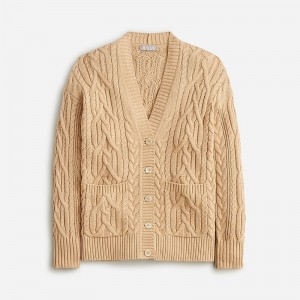 Honeyed Sand J.Crew Cable-knit cardigan sweater | J.Crew Factory | ODMYF0589